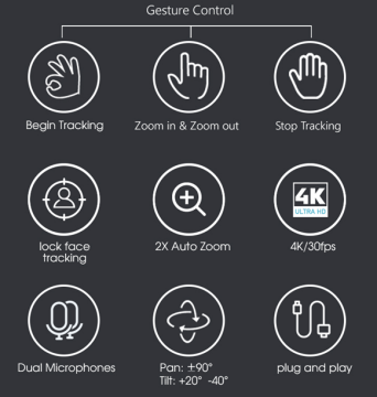YesSmart YS7080 – AI Takip & Elle Kontrol 4K USB Webcam