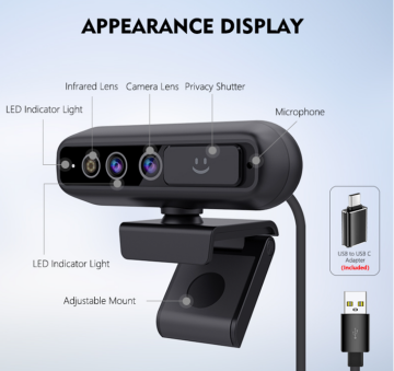 YesSmart YS832WH – Windows Hello Destekli 2592×1944@30fps (2K) USB Webcam